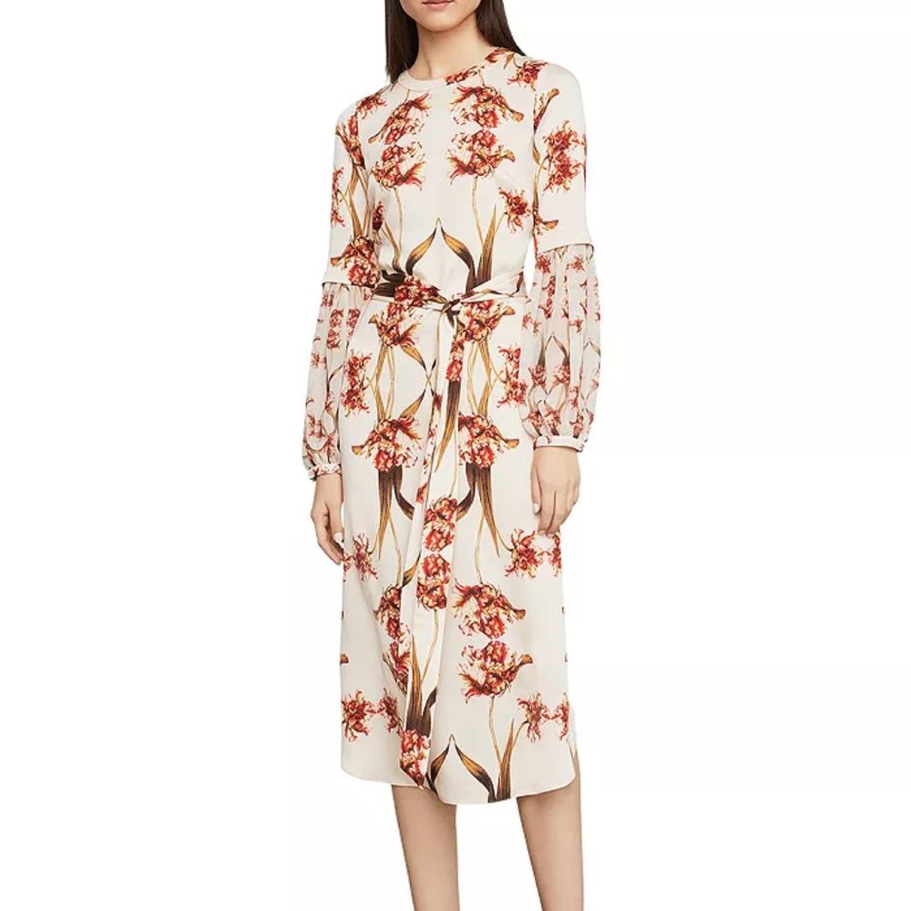 BCBGMAXAZRIA Tulip Print Balloon-Sleeve Shift Dress Size L
